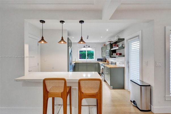 Interior, Kitchen, Pendant Lights, Recessed Lighting, Wood Texture Flooring