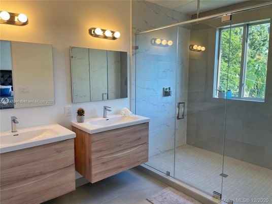 Bathroom, Dual Sink Vanities, Glass Shower, Interior, Marble Walls