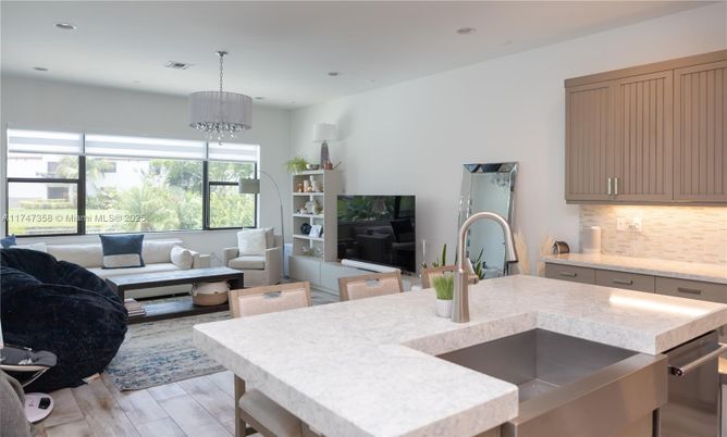 Interior, Kitchen, Living room, Pendant Lights, Recessed Lighting, Wood Texture Flooring