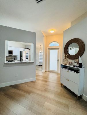 Interior, Kitchen, Pendant Lights, Stainless Steel Appliances, Wood Texture Flooring
