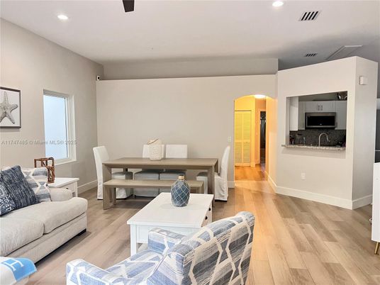 Dining room, Interior, Recessed Lighting, Wood Texture Flooring