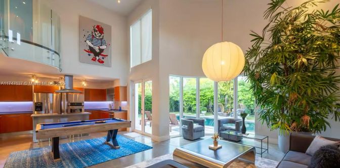 Billiard Table, Game Room, Interior, Kitchen, Living room, Pendant Lights, Recessed Lighting, Stainless Steel Appliances