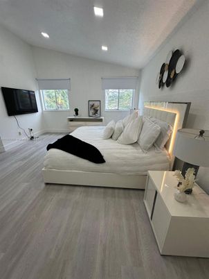 Bedroom, Interior, Recessed Lighting, Wood Texture Flooring
