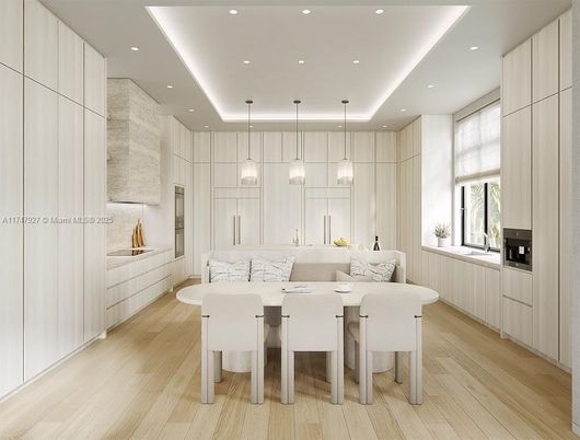 Dining room, Interior, Pendant Lights, Recessed Lighting, Wood Texture Flooring