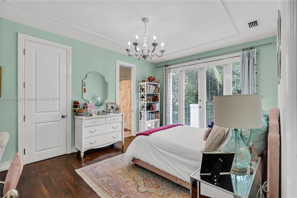 Bedroom, Chandelier, Interior, Wood Texture Flooring