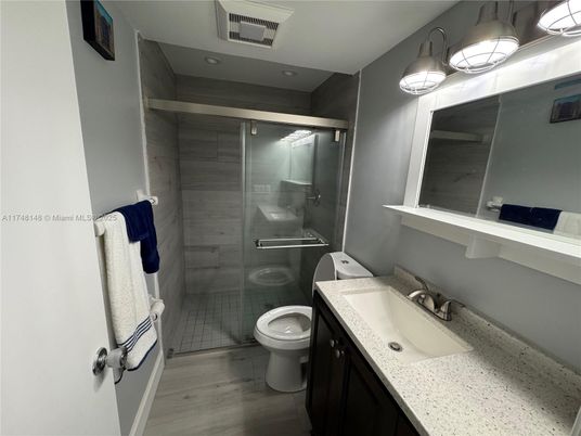 Bathroom, Glass Shower, Interior, Wood Texture Flooring