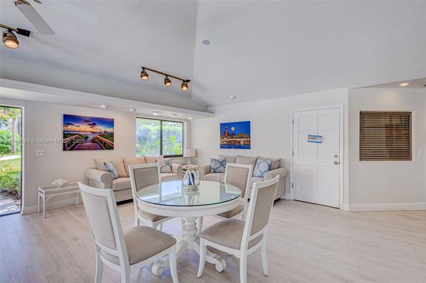 Dining room, Interior, Living room, Recessed Lighting, Wood Texture Flooring