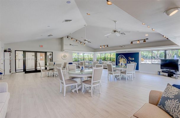 Dining room, Interior, Recessed Lighting, Wood Texture Flooring