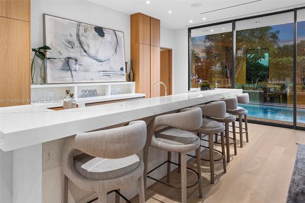 Interior, Marble Walls, Recessed Lighting, Wood Texture Flooring