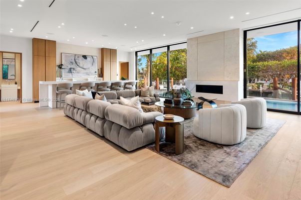 Interior, Living room, Marble Walls, Recessed Lighting, Wood Texture Flooring
