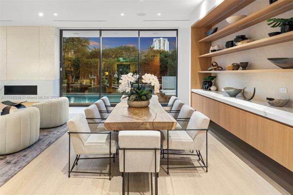 Dining room, Interior, Recessed Lighting, Wood Texture Flooring