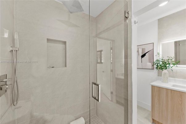 Bathroom, Glass Shower, Interior, Recessed Lighting