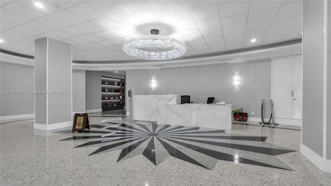 Chandelier, Interior, Marble Walls, Recessed Lighting