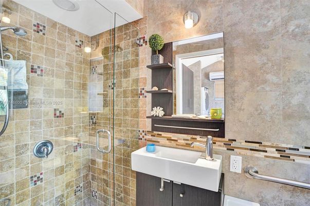 Bathroom, Glass Shower, Interior, Stone Walls