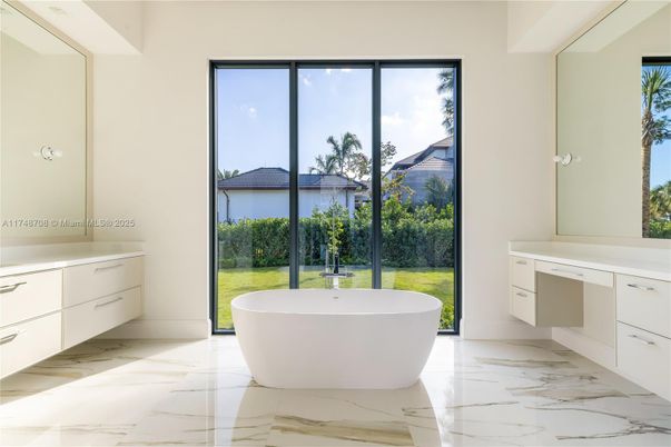 Bathroom, Dual Sink Vanities, Free Standing Baths, Interior, Marble