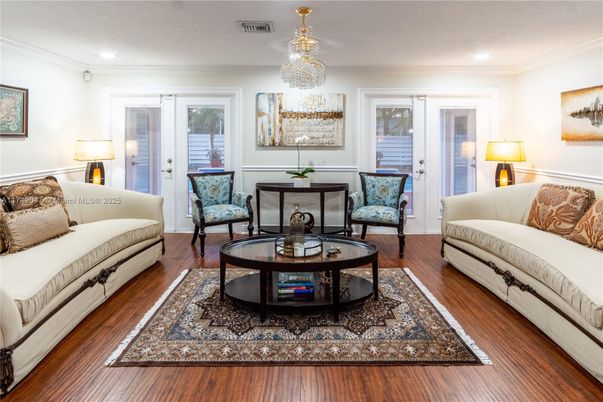 Chandelier, Interior, Living room, Recessed Lighting, Wood Texture Flooring