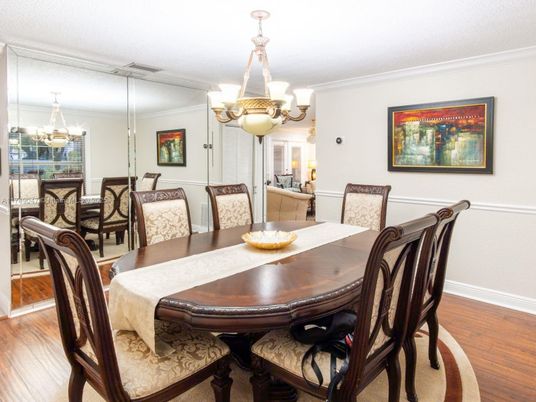 Chandelier, Dining room, Interior, Wood Texture Flooring