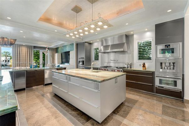 Chandelier, Interior, Kitchen, Pendant Lights, Recessed Lighting, Stainless Steel Appliances