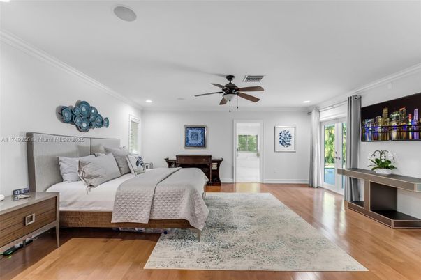 Bedroom, Interior, Recessed Lighting, Wood Texture Flooring