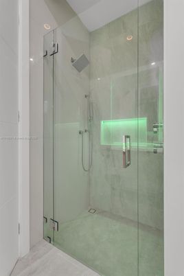 Bathroom, Glass Shower, Interior, Marble Walls, Recessed Lighting