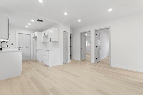 Interior, Kitchen, Recessed Lighting, Wood Texture Flooring
