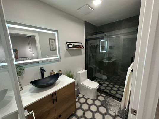 Bathroom, Glass Shower, Interior, Recessed Lighting