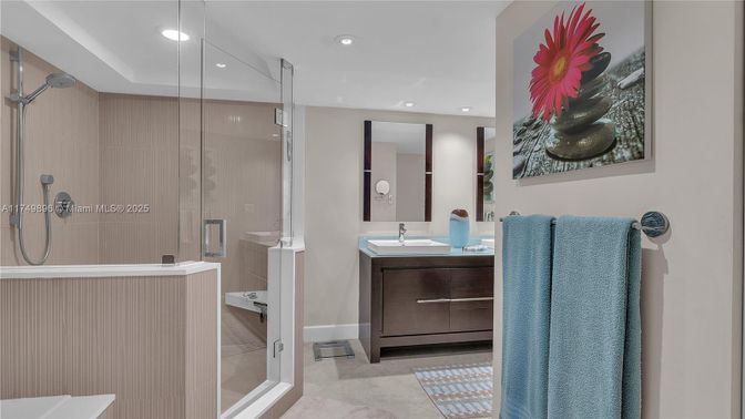 Bathroom, Glass Shower, Interior, Recessed Lighting
