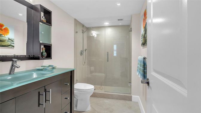Bathroom, Glass Shower, Interior, Recessed Lighting
