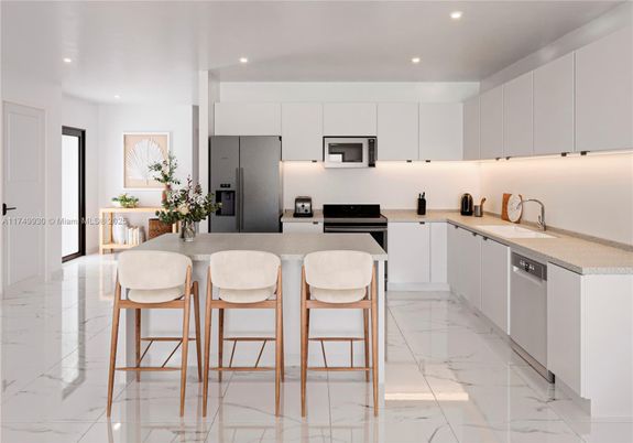 Interior, Kitchen, Marble, Recessed Lighting, Stainless Steel Appliances