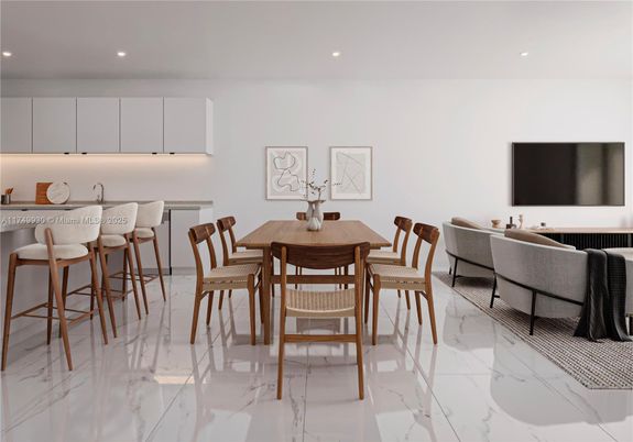Dining room, Interior, Marble, Recessed Lighting