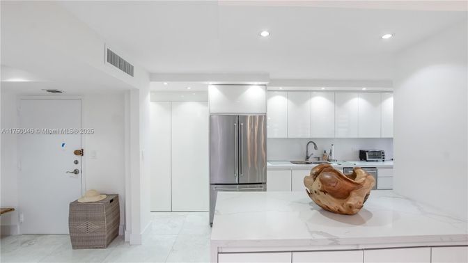 Interior, Kitchen, Marble, Recessed Lighting, Stainless Steel Appliances