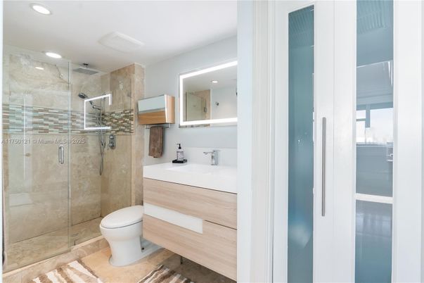 Bathroom, Glass Shower, Interior, Recessed Lighting