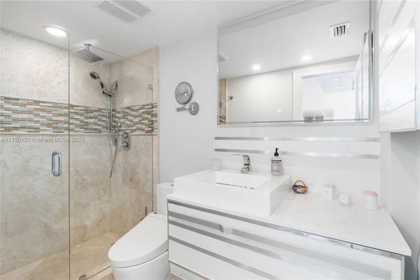 Bathroom, Glass Shower, Interior, Recessed Lighting