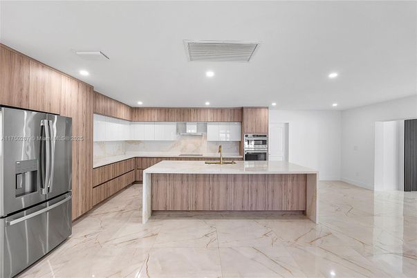 Interior, Kitchen, Marble, Recessed Lighting, Stainless Steel Appliances