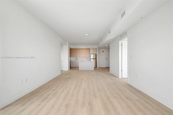 Empty room, Interior, Kitchen, Recessed Lighting, Wood Texture Flooring