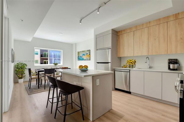 Dining room, Interior, Kitchen, Stainless Steel Appliances, Wood Texture Flooring