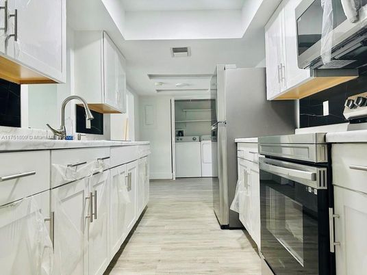 Interior, Kitchen, Stainless Steel Appliances, Wood Texture Flooring