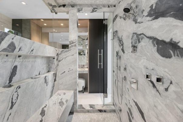 Bathroom, Interior, Marble Walls, Recessed Lighting