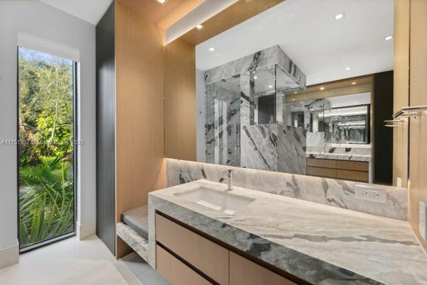 Bathroom, Glass Shower, Interior, Marble Walls, Recessed Lighting