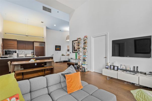 Dining room, Interior, Kitchen, Living room, Recessed Lighting, Stainless Steel Appliances, Wood Texture Flooring
