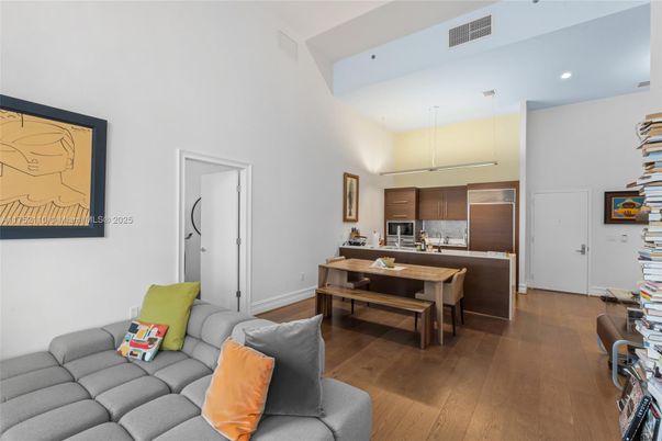 Dining room, Interior, Kitchen, Living room, Pendant Lights, Recessed Lighting, Stainless Steel Appliances, Wood Texture Flooring