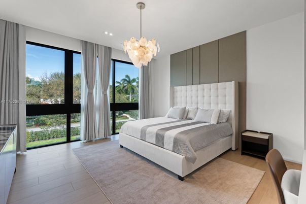 Bedroom, Chandelier, Interior, Pendant Lights, Recessed Lighting, Wood Texture Flooring