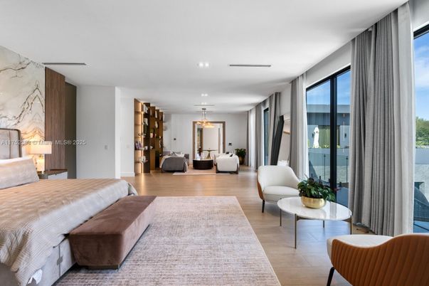 Bedroom, Interior, Living room, Marble Walls, Recessed Lighting, Wood Texture Flooring