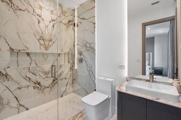 Bathroom, Glass Shower, Interior, Marble Walls