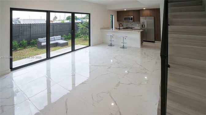 Interior, Kitchen, Marble, Recessed Lighting, Stainless Steel Appliances