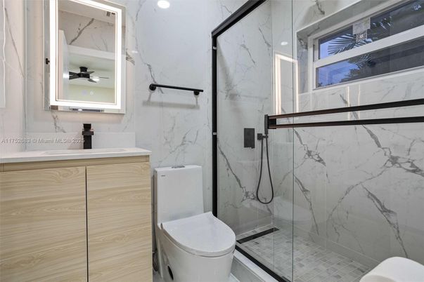 Bathroom, Glass Shower, Interior, Marble Walls