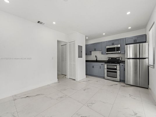 Interior, Kitchen, Marble, Recessed Lighting, Stainless Steel Appliances