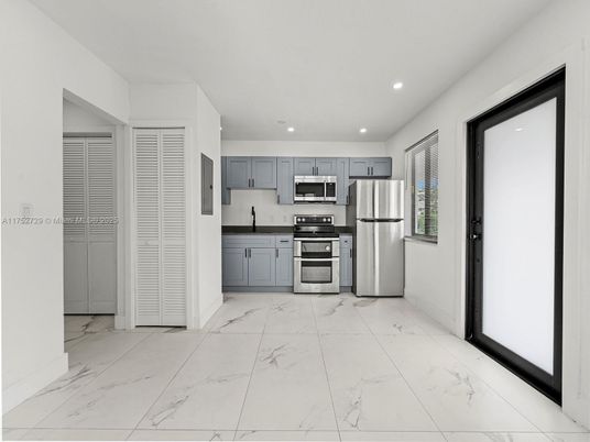 Interior, Kitchen, Marble, Recessed Lighting, Stainless Steel Appliances