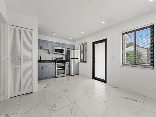 Interior, Kitchen, Marble, Recessed Lighting, Stainless Steel Appliances