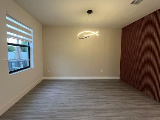 Empty room, Interior, Pendant Lights, Wood Texture Flooring
